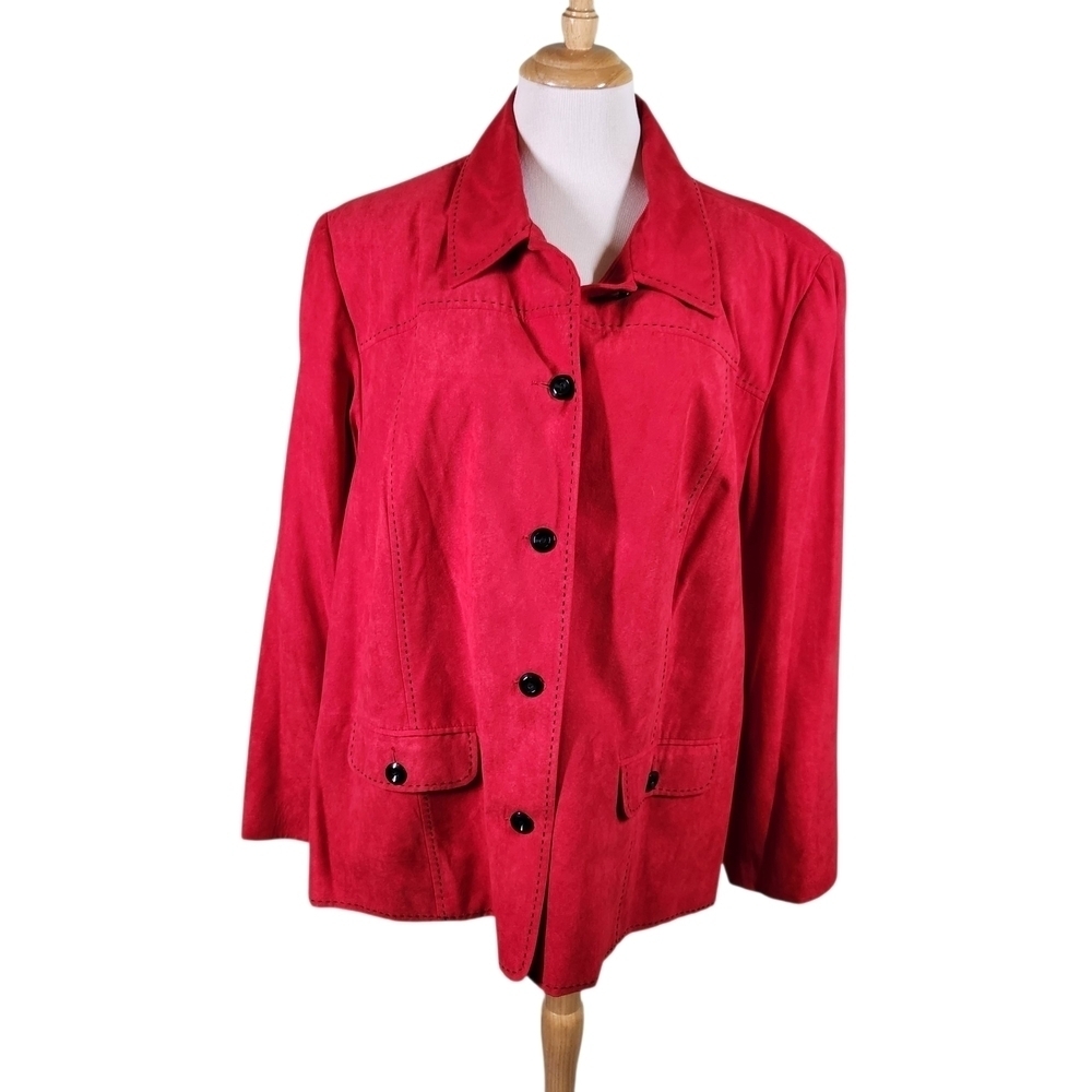 Alfred Dunner Red Micro Suede Blazer Jacket Size 24W
